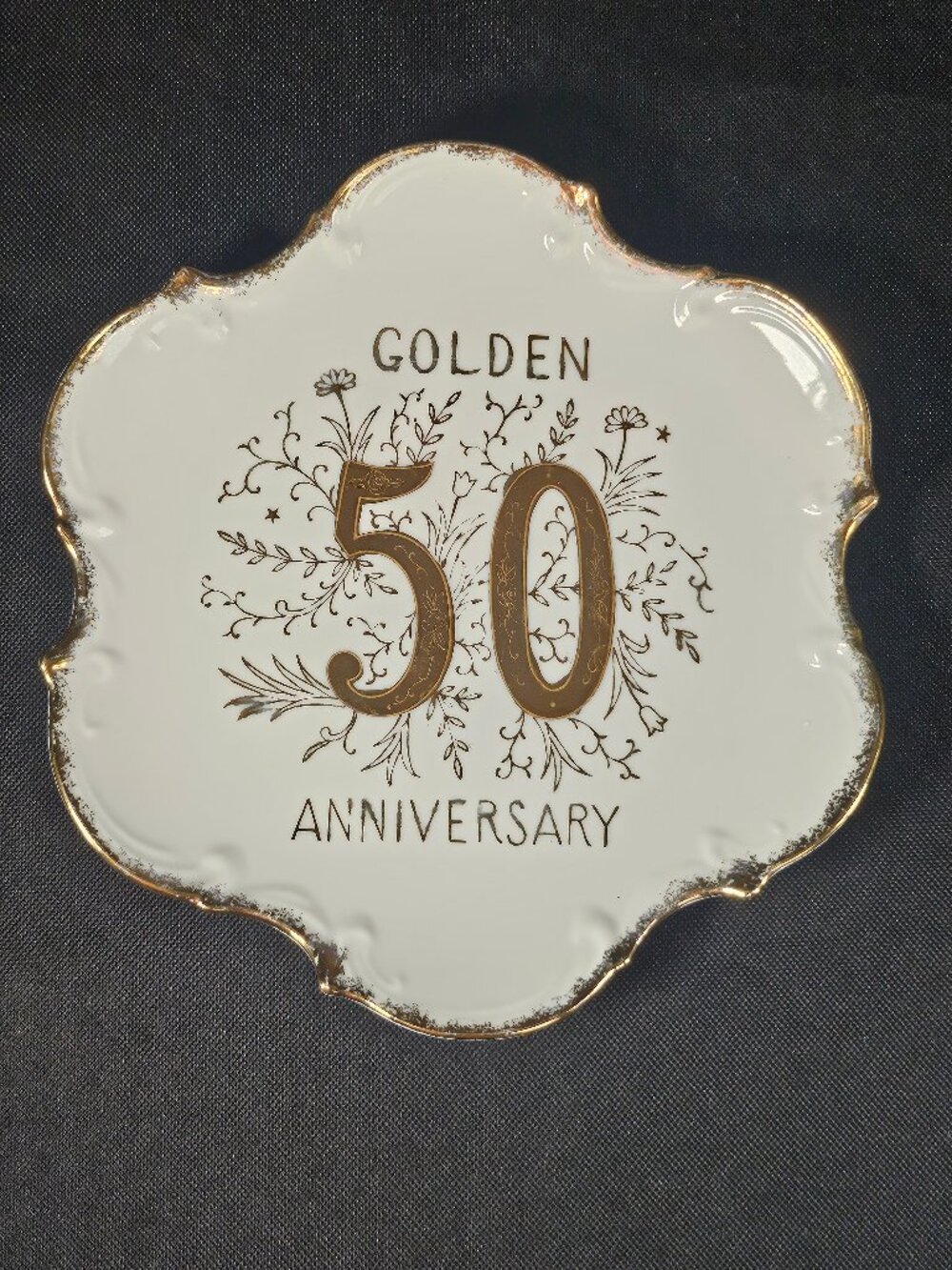 Vintage Norcrest Fine China Golden 50th Anniversary Plate Scalloped Gold Gilt